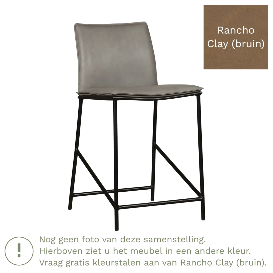 afbeelding van Leren barkruk laag Favor - Rancho Clay (bruin) - poten staal rond zwart